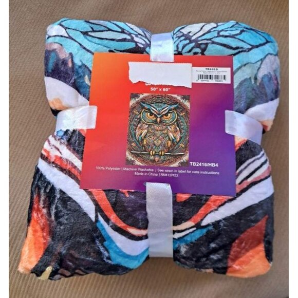 New Enchanted Owl Plush Throw Blanket Mystical Night Bird Art Gift Owls Colorful - Picture 3 of 3